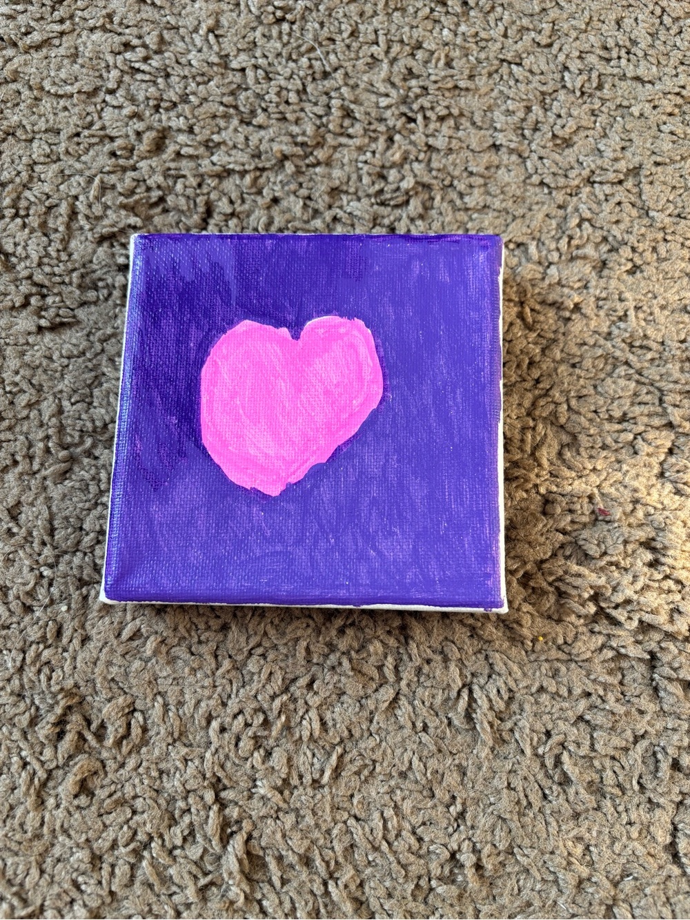 Mini Canvas Painting - Pink Heart on Purple Background